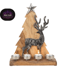 Holz-Tannenbaum mit Metall-Rentier