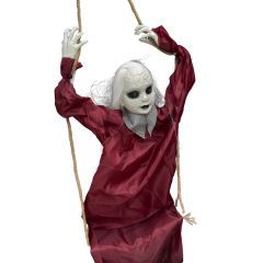 Mädchen auf Schaukel im roten Kleid animiert