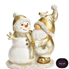 Wichtel mit Schneemann gold
