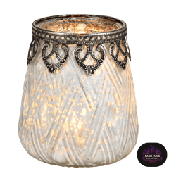 Windlicht mit Metall Rand aus Glas, weiß B-9cm