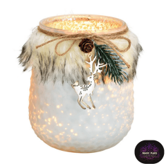 Windlicht aus Glas mit Kunstfell Weiß